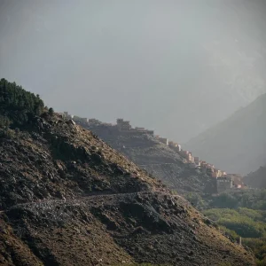 Trek path through Aroumd village and walnut groves, Jebel Toubkal Trek path through Aroumd village and walnut groves, Jebel Toubkal