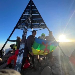 Climbers approaching the summit triangle during the Morocco Toubkal trek