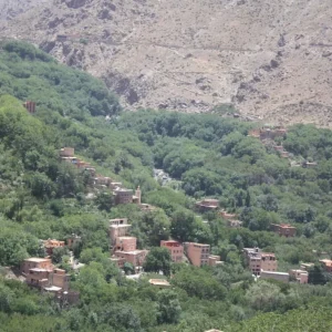 Early morning view of Imlil village with soft light over terraces and the High Atlas mountains during a Mount Toubkal 2 day trek. Early morning view of Imlil village with soft light over terraces and the High Atlas mountains during a Mount Toubkal 2 day trek.