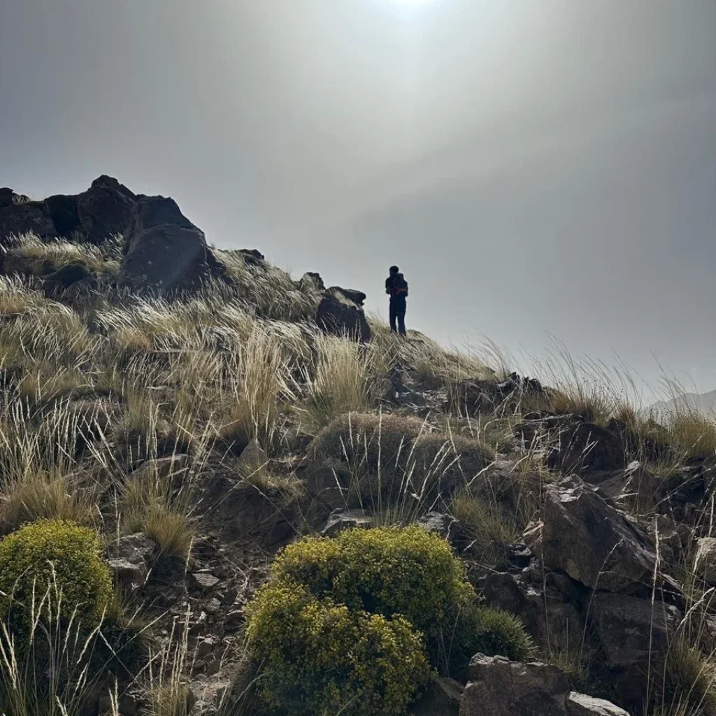 Mountain path in the Atlas Mountains Morocco guided by a local expert