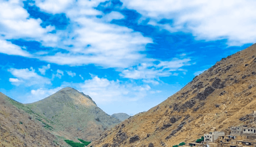 Road from imlil Marrakech with changing landscape and foothills